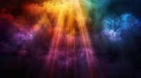 Radiant Rainbow Beams in Dark Clouds Wallpaper