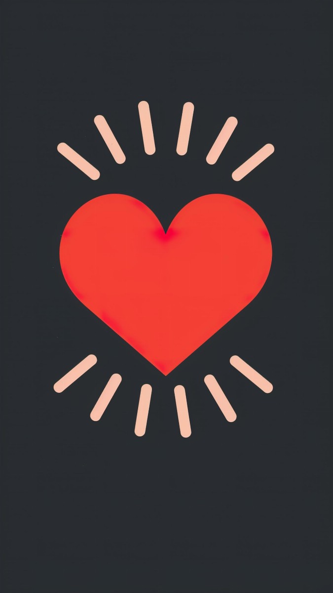 Bright red heart icon on black background