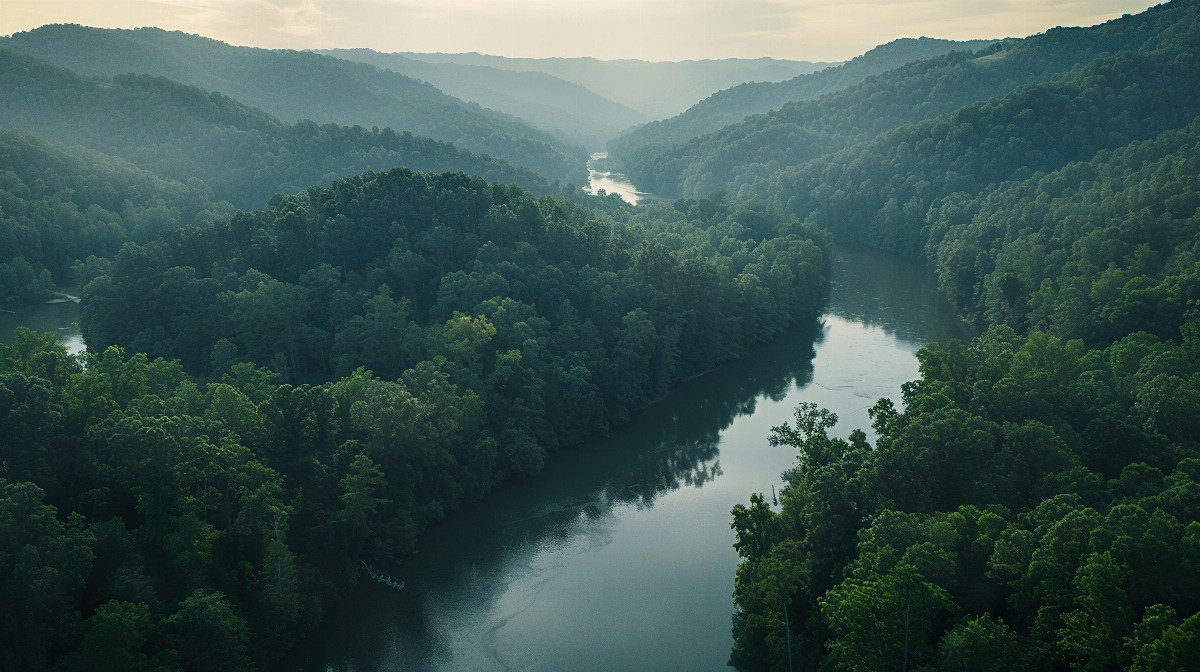 River winding through dense forest