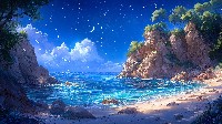 Serene Rocky Cliff Overlooking A Starry Ocean Wallpaper