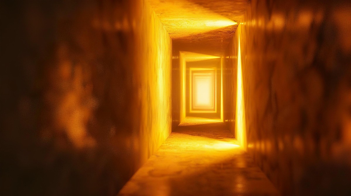 Shadowy labyrinth with glowing passages