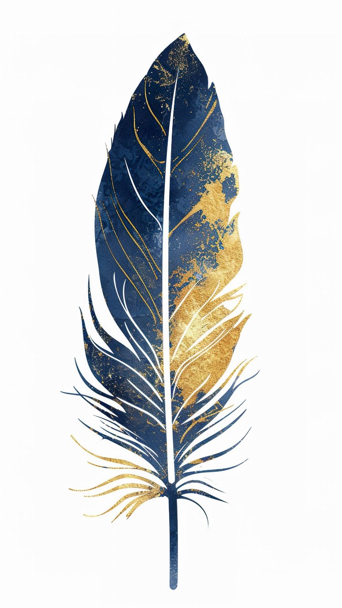 Gold and navy blue sleek feather design