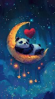 Sleepy Panda Hugging Heart-Shaped Pillow Cute Wallpaper