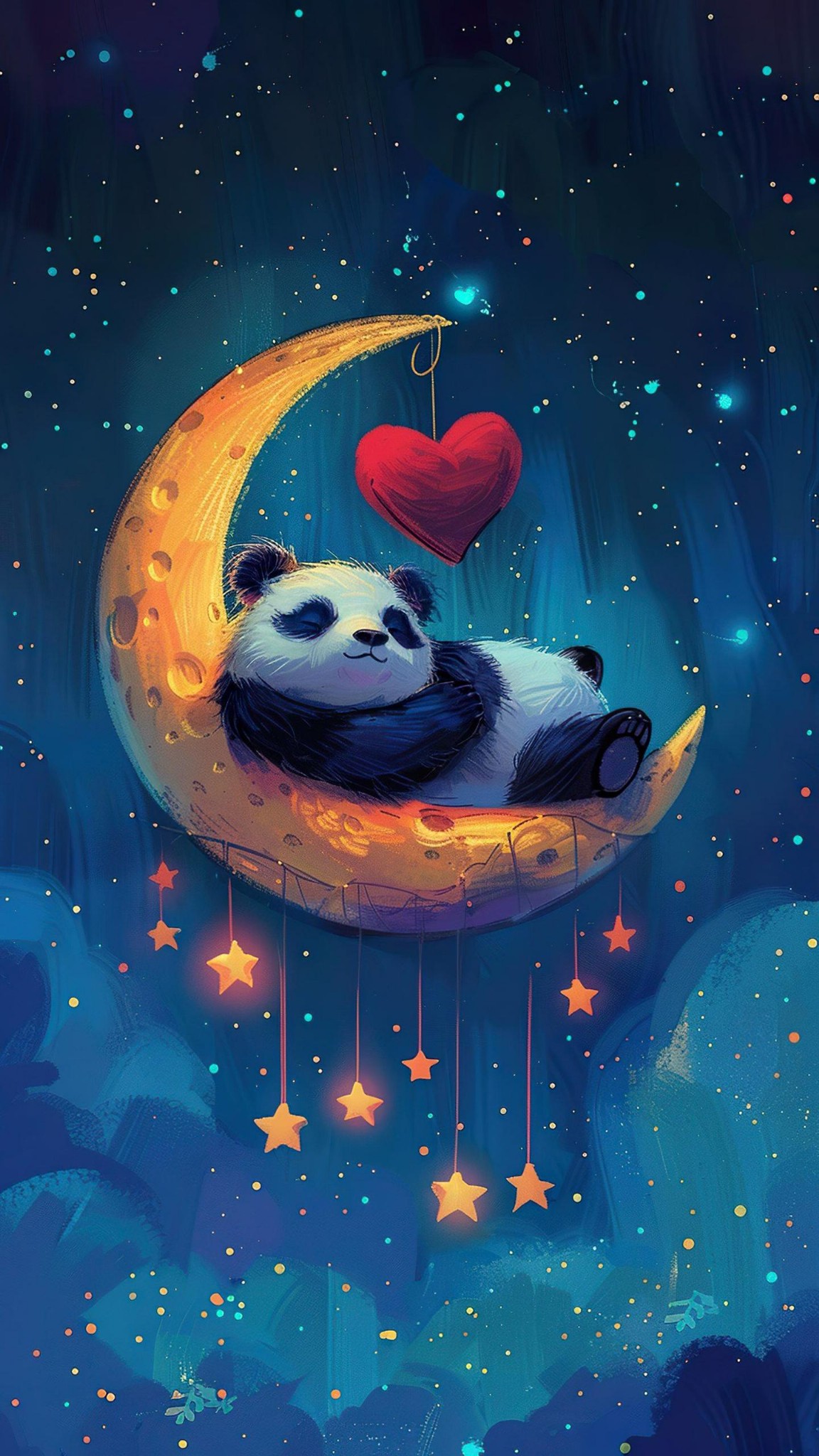 Sleepy Panda Hugging Heart Shaped Pillow Cute Wallpaper