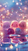 Smiling Jellybean Family Floating in Fizzy Soda Cute Wallpaper