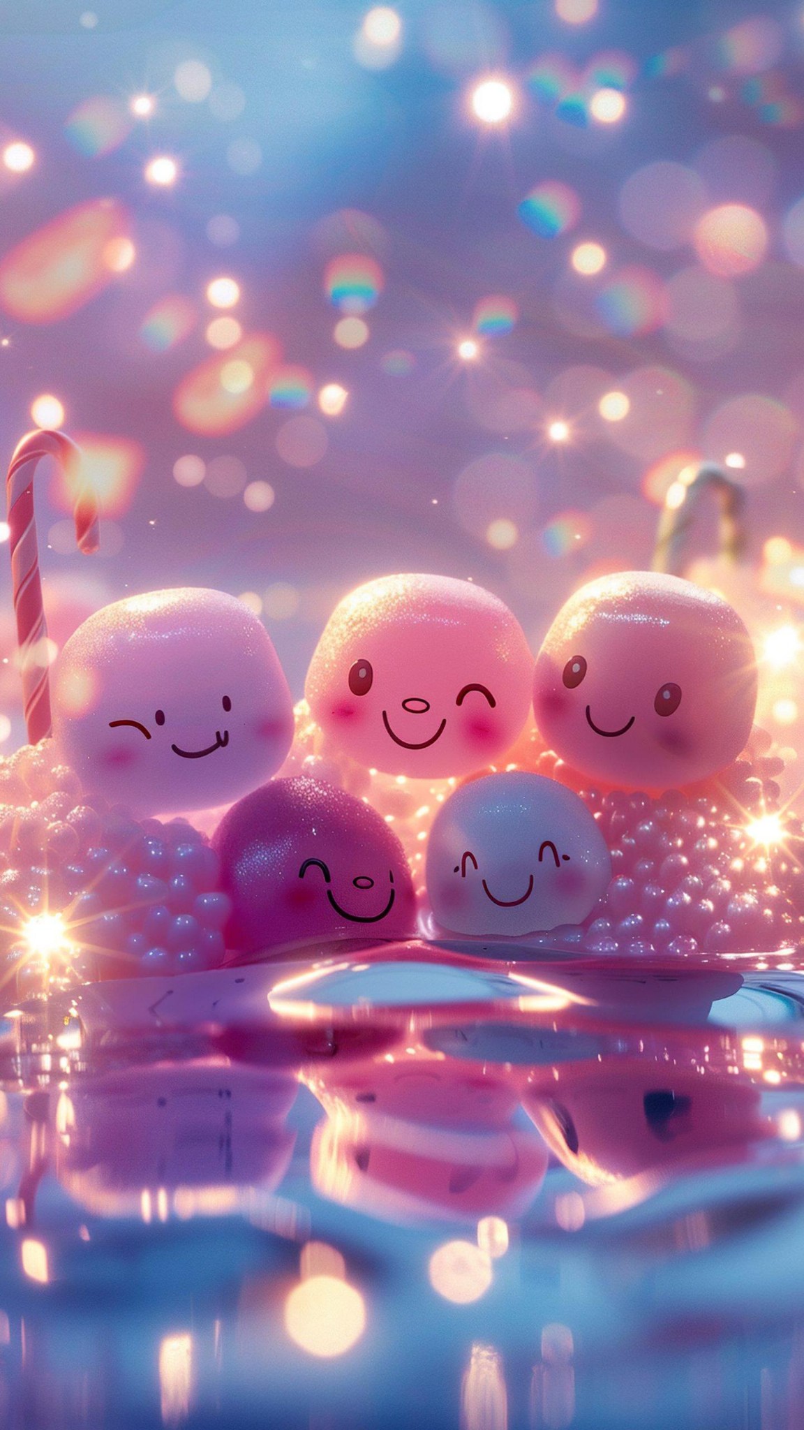 Smiling Jellybean Family Floating In Fizzy Soda Cute Wallpaper