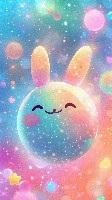 Smiling Pastel Planet with Bunny Ears Spinning Slowly Wallpaper