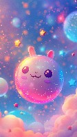 Spinning Pastel Planet with Bunny Ears Cute Wallpaper