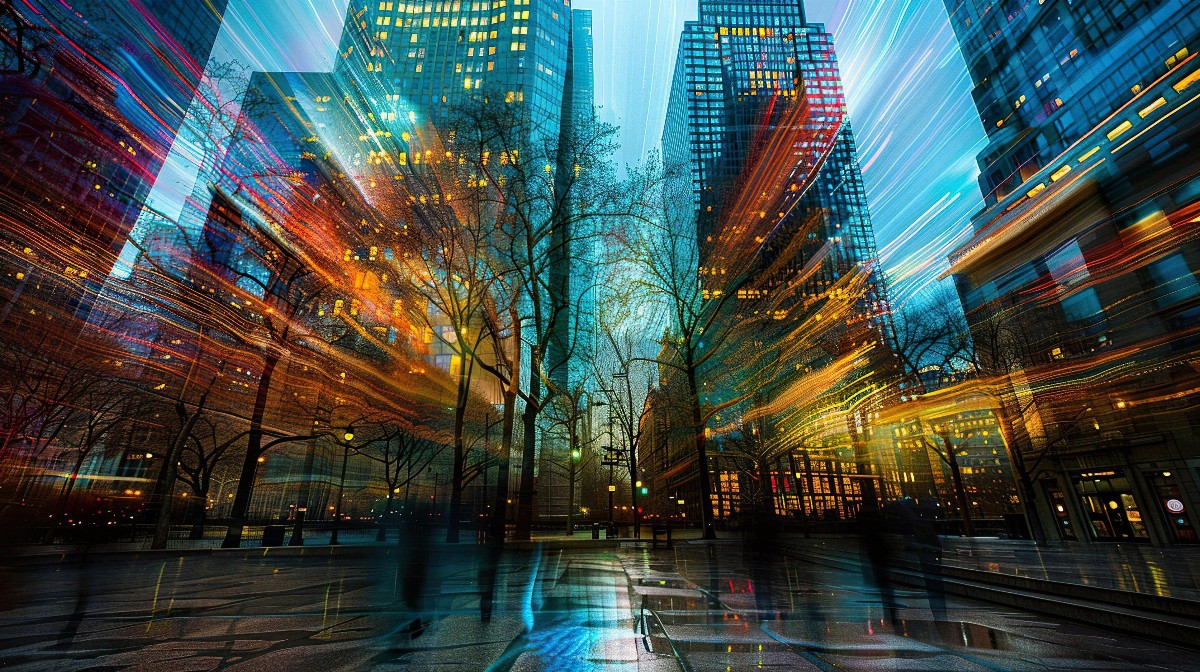 Abstract cityscape with colorful lights