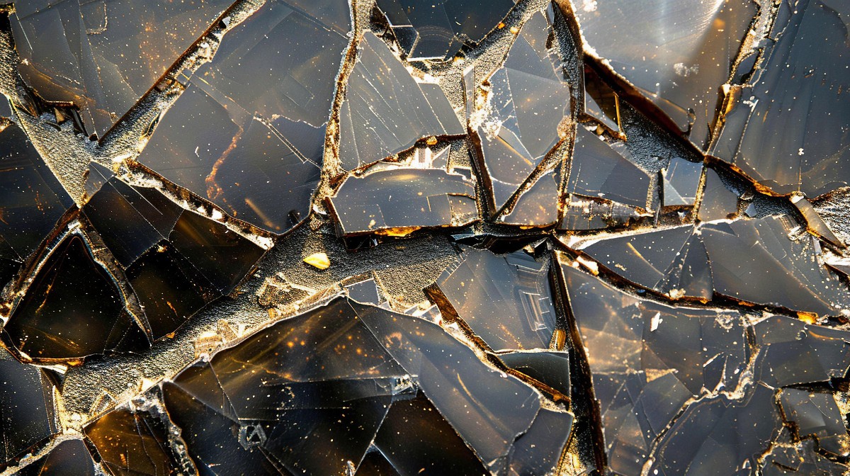 Shattered obsidian fragments with reflections
