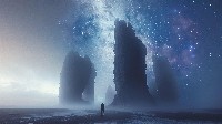 Surreal Desert Landscape with Towering Rocks Wallpaper