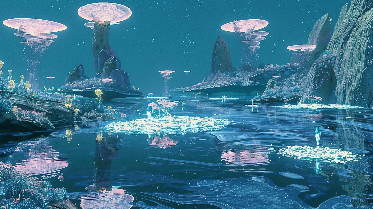 Floating islands in a surreal landscape