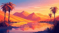 Tranquil Desert Oasis At Sunset Wallpaper