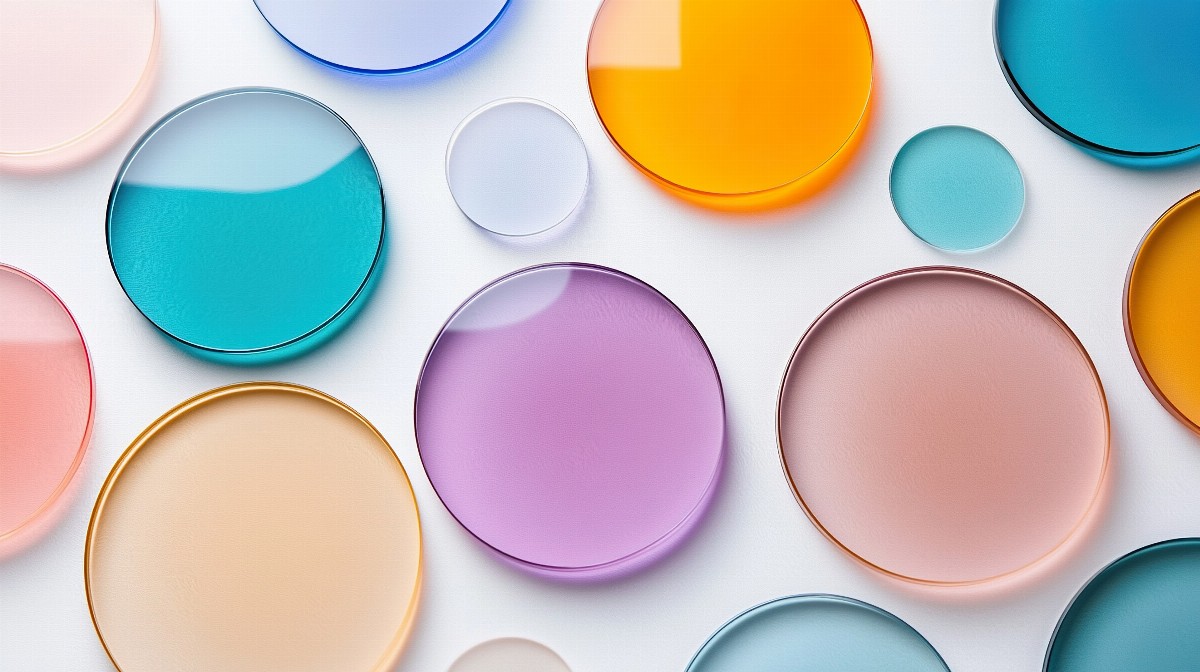 Overlapping translucent circles in various pastel colors on a white background.