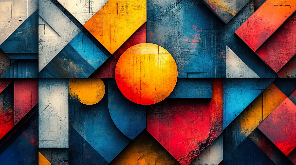 Abstract geometric shapes in vibrant colors.