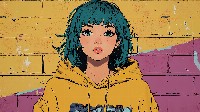 Vibrant Teal Pixie Cut Girl Illustration Background